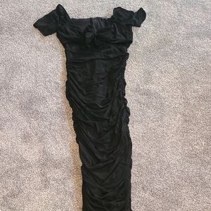 Fashion Nova Black Ruched Off-Shoulder Maxi Dress